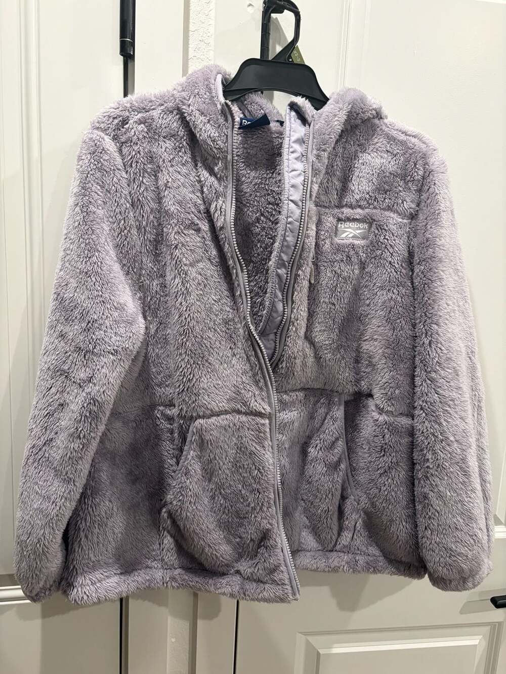 Reebok Women's Faux Fur Sherpa Full Zip Hooded Jacket Lavender Size 2X